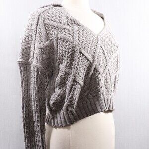 Free People Traveler Cable Knit Sweater Womens S Cropped Pullover Grey